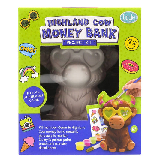 Boyle Highland Cow Money Bank Project Kit - 12 x 10 x 15.5 cm - Multi-coloured - Encourages Saving