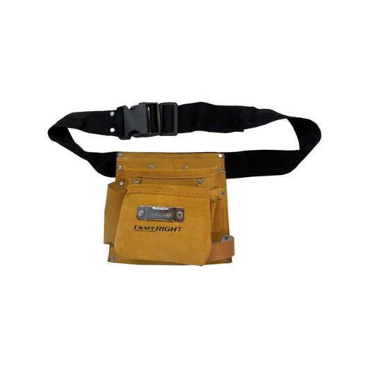 Craftright 5 Pocket Leather Tool Belt - Tan - Durable - Adjustable - Auzzistore