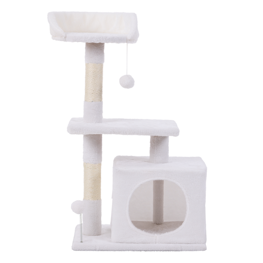 Happy Tails 2 Tier Cat Playhouse Tower - 86cm - Multi-Level with Scratching Posts