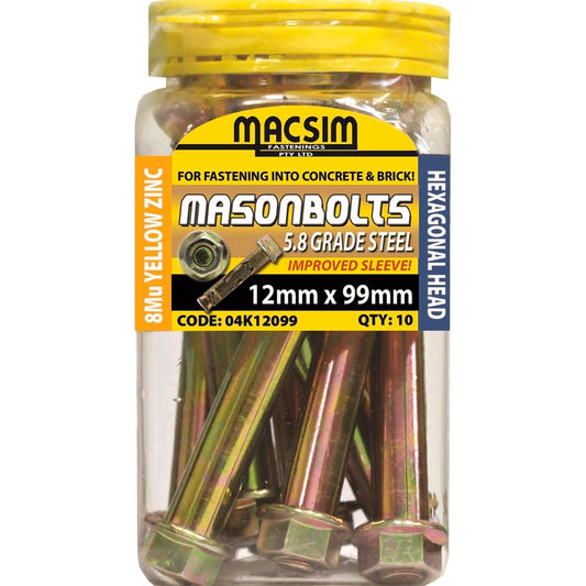 Macsim Fasteners 12 x 99mm Yellow Zinc Plated Sleeve Anchor 10 Pack - Auzzistore