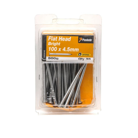 Paslode Flat Head Nails 100 x 4.5mm Bright Steel 35 Pack Durable - Auzzistore