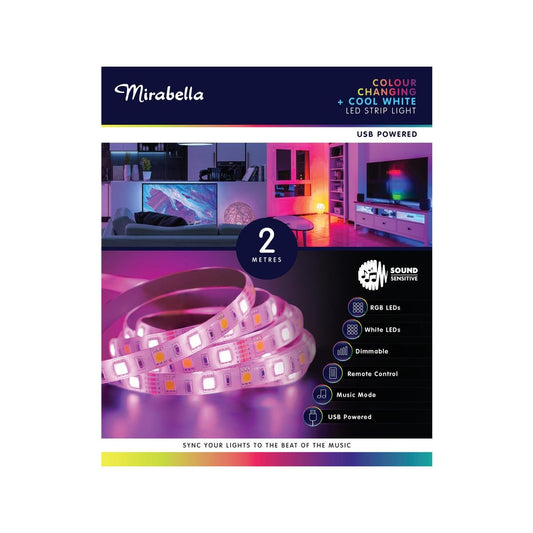 Mirabella 2m LED Strip Light - USB Powered - Colour Changing - Dimmable - Auzzistore