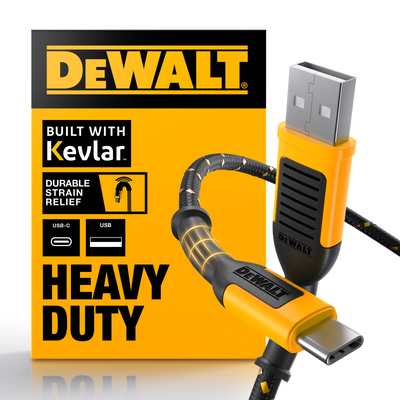 Dewalt 1.8m USB-C to USB Charging Cable - Kevlar Reinforced - Durable