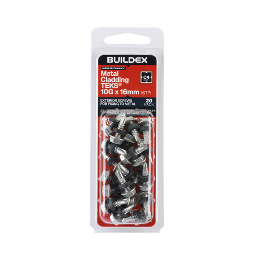 Buildex Teks Screws - 10g x 16mm - Class 4 - 20 Pack - Self-Drilling - Auzzistore