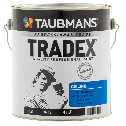 Taubmans Tradex White Flat Ceiling Paint 4L - Water Based - 4L - Excellent Opacity - Auzzistore