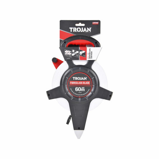 Trojan 60m Open Reel Tape Measure - Fibreglass - Double-Sided Scales - Yellow - Auzzistore
