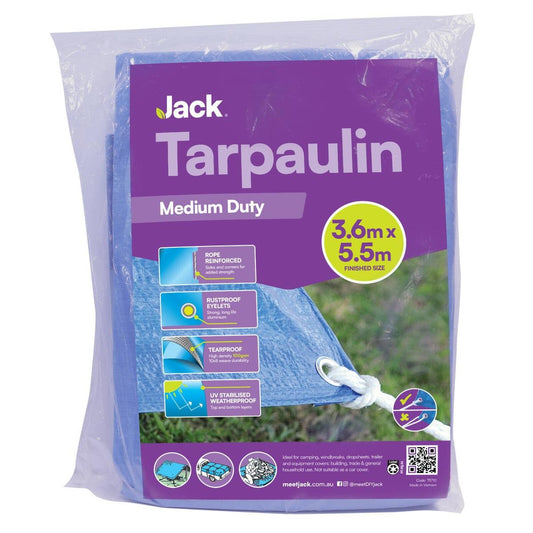 Jack 3 Medium Duty Tarpaulin 3.6m x 5.5m - Tear & Water Resistant