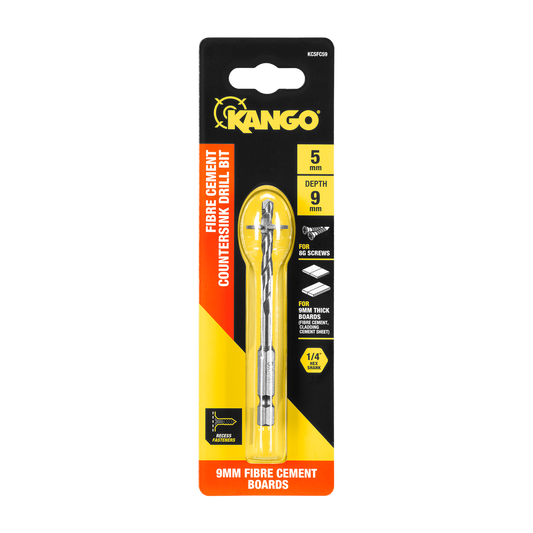 Kango 5 x 9mm Fibre Cement Countersink Drill Bit - Durable Carbide Tip - Pre-drills for 8G Screws - Auzzistore
