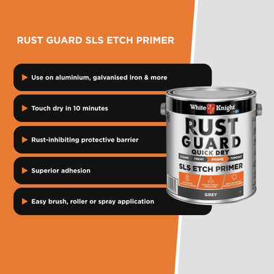 White Knight Rust Guard Etch Primer Paint - 4L - Quick Dry - Grey - Rust Protection