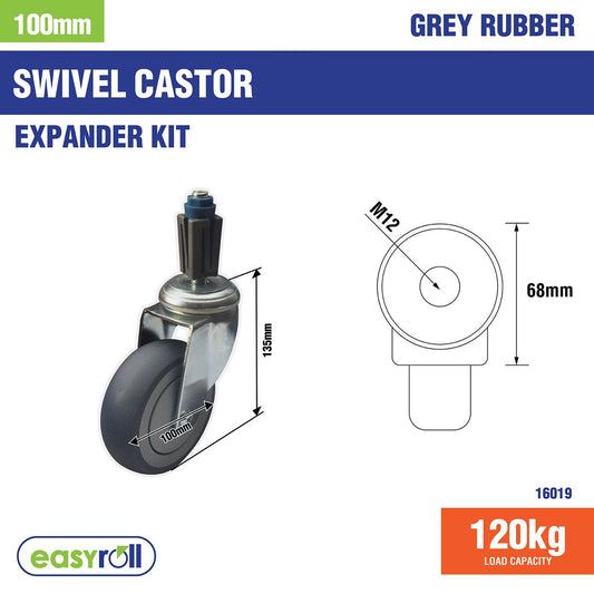 Easyroll Castor Xpan Kit - 100mm - Rubber - 120kg Load Rating – view 2 - Auzzistore