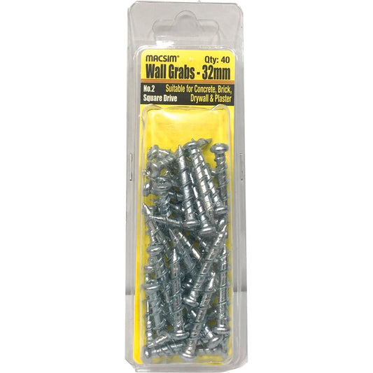 Macsim Wall Grab Anchor - 32mm - Zinc Plated Steel - 40 Pack - Light Duty - Auzzistore