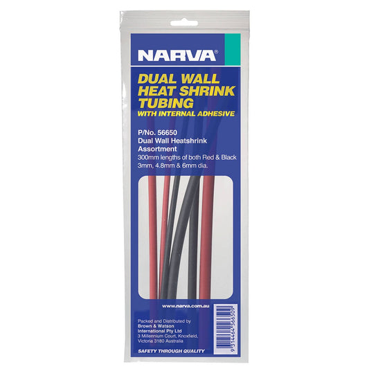 Narva Heatshrink Tubing - 6 Pack - 300mm Length - 3-6mm Diameter - Red Black - Weather Resistant
