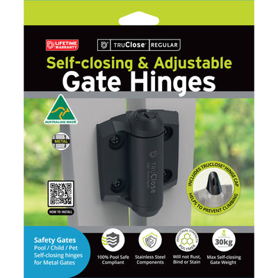 TruClose Self Closing Pool Gate Hinges - Adjustable - Black - Durable