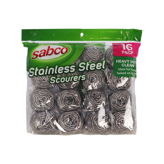 Sabco Stainless Steel Scourers 16 Pack - Heavy-Duty Cleaning - 310mm x 280mm x 60mm