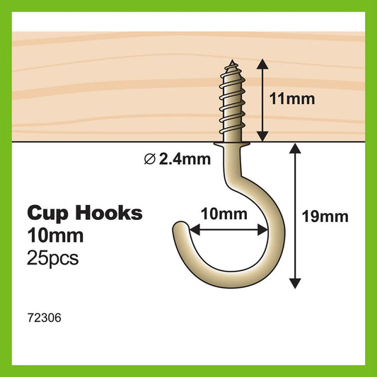 Everhang Cup Hook - 10mm - Brass Plated - 25 Pack – view 2 - Auzzistore