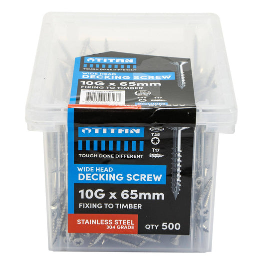 Titan Decking Screw 10g x 65mm Wide Head 304 Stainless Steel Pack of 500 - Durable & Easy Installation - Auzzistore