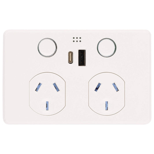 Deta Grid Smart Double Power Point - USB A+C PD 20W Fast Charging - White - 50mm x 74mm x 115mm - Auzzistore