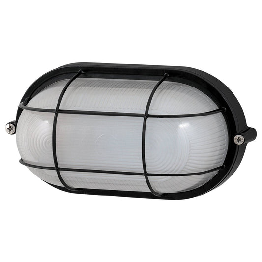 Arlec Black Oval Caged Bunker Light - 1 x 60W E27 - Weather Resistant - 210mm