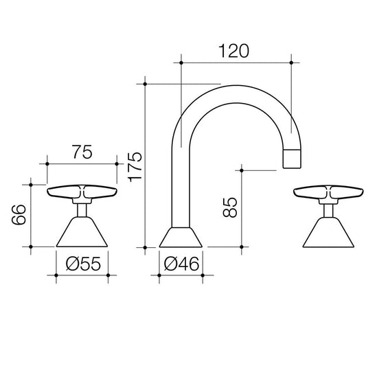 Caroma Chrome Elegance II Basin Set - Lead Free Brass - 3 Hole - 55mm x 175mm x 120mm – view 2