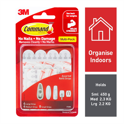 Command White Adhesive Refill Strips 16 Pack Small Medium Large