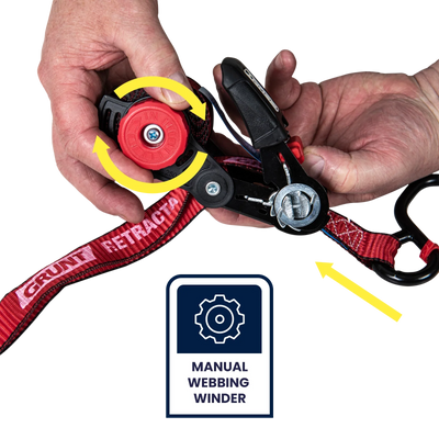 Grunt Retractable Tie Down - 25mm x 3.5m - Polyester - UV Safe - 2 Pack