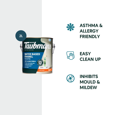 Taubmans 2L White Low Sheen Water Based Enamel Paint - 2L - Interior Use - Durable Finish
