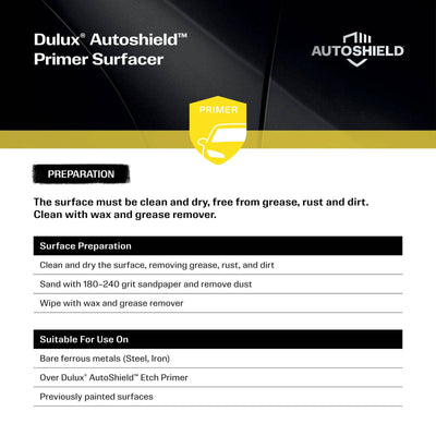 Dulux Autoshield Spray Paint Primer Surfacer 340g 0.34L Grey - Fast Drying