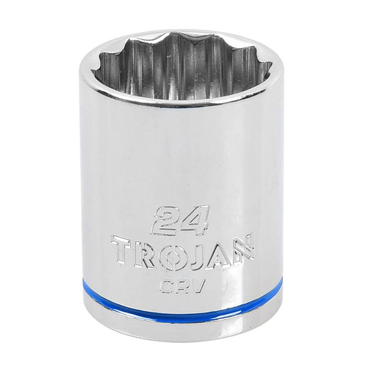 Trojan 24mm Socket 1/2" Drive - Polished Chrome Vanadium - 12 Point Design - Lifetime Warranty - Auzzistore