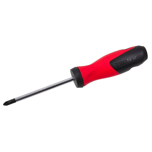 Trojan 100mm No 2 Phillips Screwdriver - Red and Black - Magnetic Tip