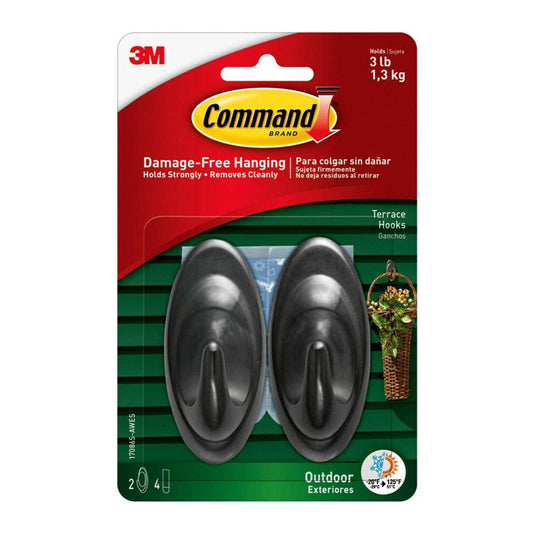 Command Outdoor Medium Slate Hooks - 2 Pack - Holds 3 lbs - Weather Resistant