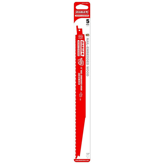 Diablo Reciprocating Saw Blades - 12" - Bi-Metal - Nail Embedded Wood - 5 Pack