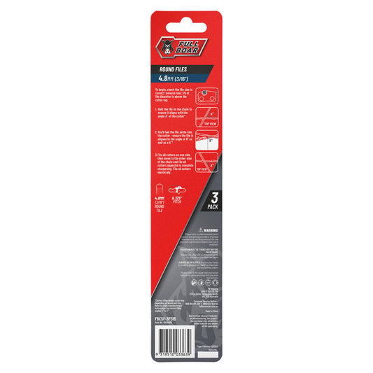 Full Boar Chainsaw File 3 Pack - 4.8mm (3/16”) Round - 0.325” Pitch - Sharpens Cutter Teeth – view 2 - Auzzistore
