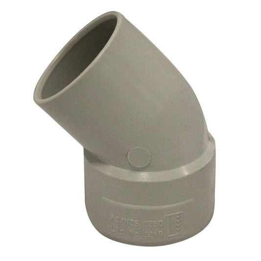 Holman 40mm PVC DWV Plain Bend - Male & Female - 40 Deg - Grey - Auzzistore