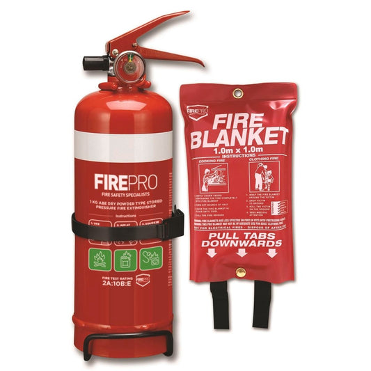 Fire Pro Fire Safety Kit - 1kg Extinguisher & 1m Blanket - Home Use - Auzzistore