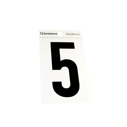 Sandleford Self Adhesive House Number 5 - 85mm - Silver Black
