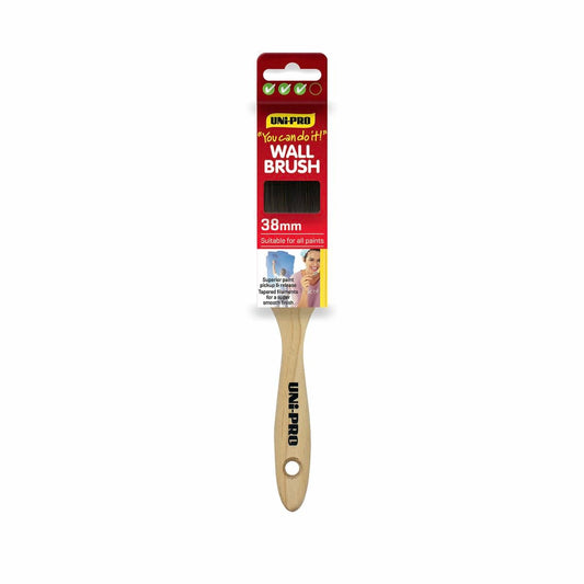 Uni Pro 38mm Synthetic Wall Paint Brush - Timber Handle - Smooth Finish - Auzzistore
