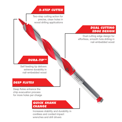 Diablo Auger Bit 18mm x 190mm - Self-Feeding Dura-Tip™ for Wood