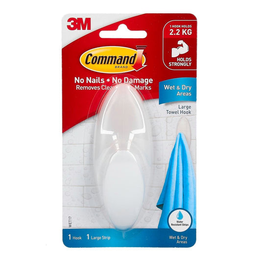 Command Large Hook - Wet Area Towel Hook - 1 Pack - Plastic - Damage-Free