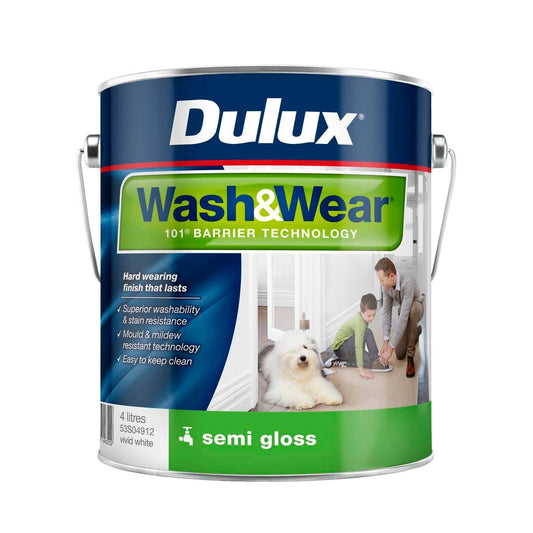 Dulux Interior Paint Wash Wear Semi Gloss 4L Vivid White - Stain Resistant - Easy Clean - Auzzistore