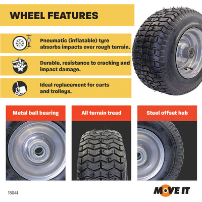 Move It Pneumatic Wheel 6.5 x 8 Steel Hub Durable Shock Absorbing