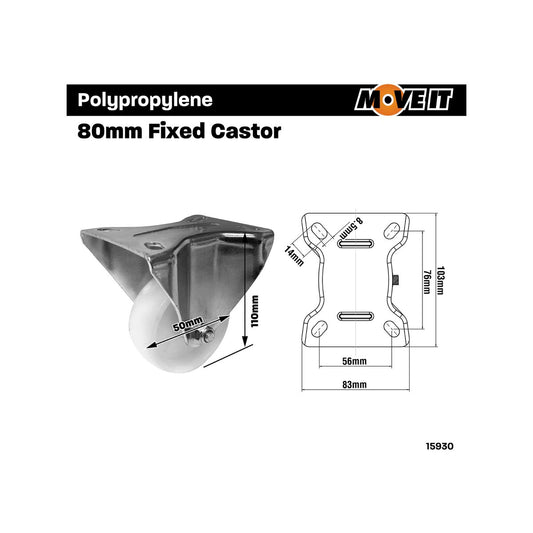 Move It Fixed Plate Castor - 80mm - Polypropylene - 120kg Load Capacity – view 2 - Auzzistore