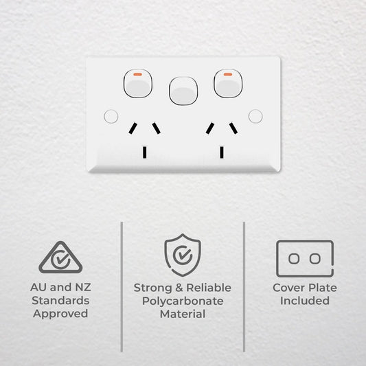 Deta White Solid Plate Double Power Point 250V 10A Extra Switch – view 2 - Auzzistore