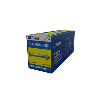Zenith Hot Dip Galvanised Cup Head Bolts Nuts M12 x 200mm 12 Pack