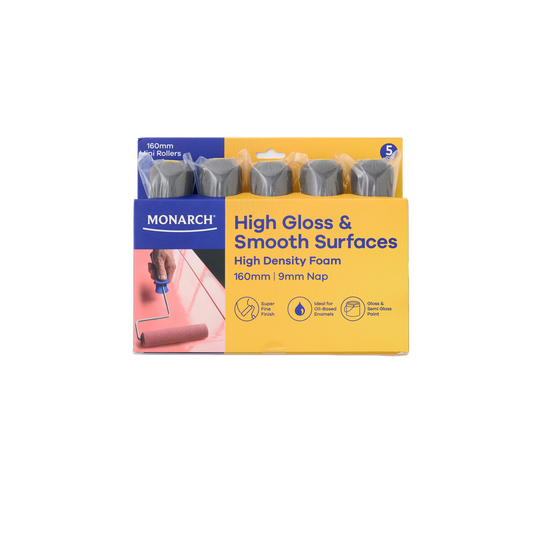 Monarch Mini Rollers - 9mm Nap - High Gloss Finish - 5 Pack - Yellow - 160mm
