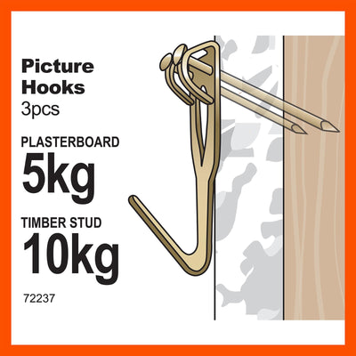 Everhang 10kg Brass Plated Picture Hanging Hooks 3 Pack Durable Use