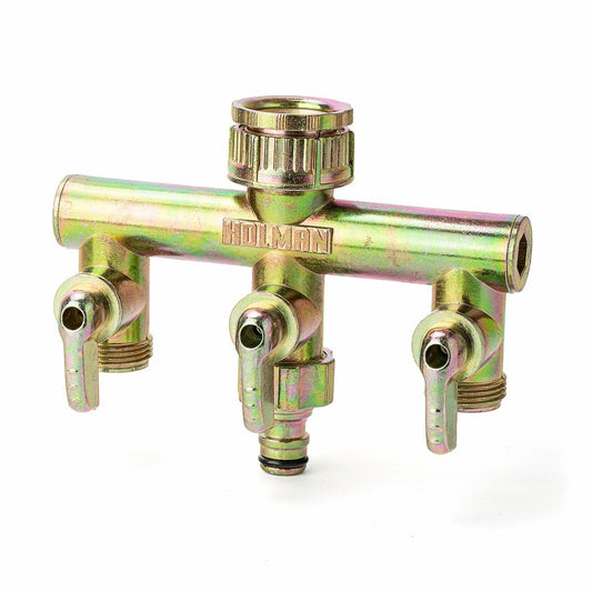 Holman 3 Way Metal Tap Outlet - 152mm x 118mm x 56mm - Gold - Auzzistore