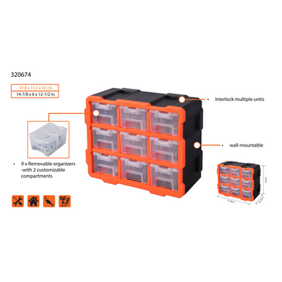 Tactix 9 Box Storage Tower - Polypropylene - Modular - Wall Mountable