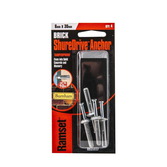 Ramset ShureDrive Anchor 6 x 30mm Zinc Alloy 4 Pack Tamper Resistant - Auzzistore