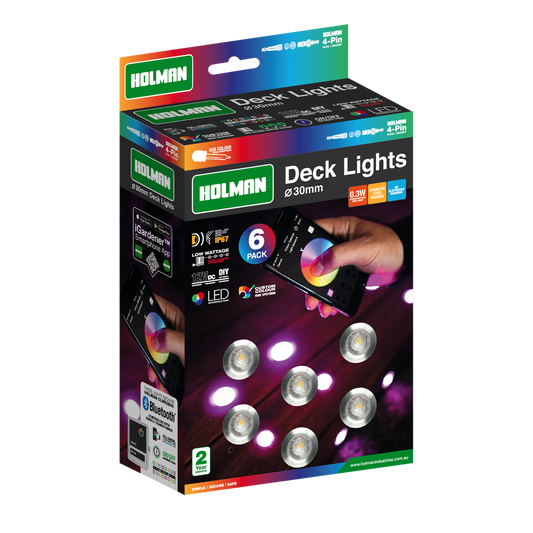 Holman RGB Colour Deck Light 30mm Stainless Steel 6 Pack Waterproof – view 2