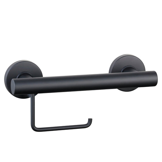 Evekare Black Toilet Roll Holder Grab Rail - 300mm - 250kg Capacity